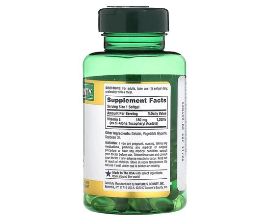 Витамин Nature's Bounty Витамин Е, 180 мг, Vitamin Е, 120 желатиновых капсул (NRT-01751), изображение 2 Витамин Nature's Bounty Витамин Е, 180 мг, Vitamin Е, 120 желатиновых капсул (NRT-01751), изображение 2