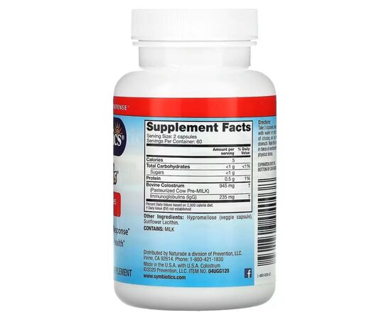 Витаминно-минеральный комплекс Symbiotics Молозиво, Colostrum Plus, 120 вегетарианских капсул (SYM04003), изображение 2 Витаминно-минеральный комплекс Symbiotics Молозиво, Colostrum Plus, 120 вегетарианских капсул (SYM04003), изображение 2