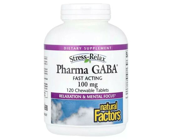 Аминокислота Natural Factors GABA (Гамма-Аминомасляная Кислота), 100 мг, Stress Relax, Pharma GABA, 1 (NFS-02838)