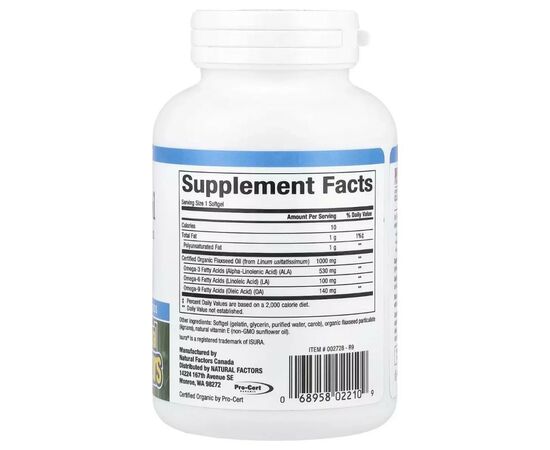 Травы Natural Factors Льняное масло, 1000 мг, OmegaFactors, Flaxseed Oil, 90 гелевых капсул (NFS-02210), изображение 2 Травы Natural Factors Льняное масло, 1000 мг, OmegaFactors, Flaxseed Oil, 90 гелевых капсул (NFS-02210), изображение 2