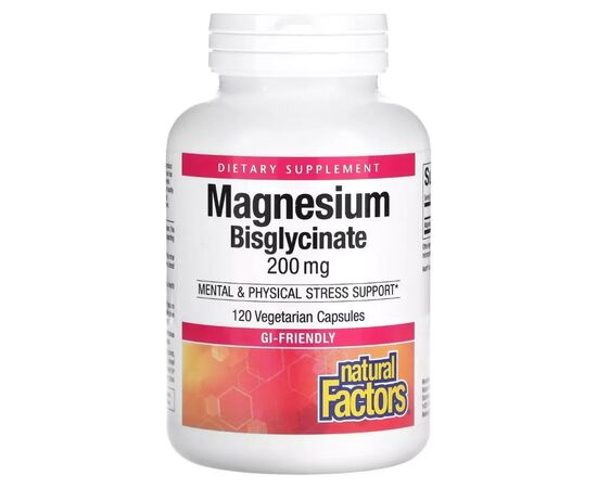 Минералы Natural Factors Магний Бисглицинат, 200 мг, Magnesium Bisglycinate, 120 вегетарианск (NFS-01641)