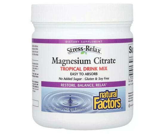 Минералы Natural Factors Магний цитрат в порошке, вкус тропических фруктов, Stress- (NFS-03542)