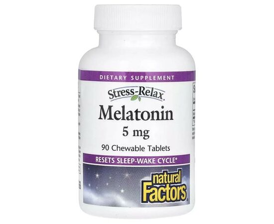 Аминокислота Natural Factors Мелатонин, 5 мг, Stress Relax, Melatonin, 90 жевательных таблеток (NFS-02717)