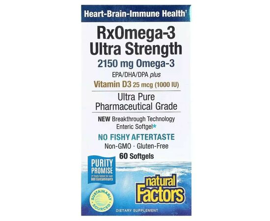 Жирные кислоты Natural Factors Омега-3 ультра и витамин D3, 2150 мг, RxOmega-3 Ultra Strength with Vitamin D3 (NFS-35489), изображение 2 Жирные кислоты Natural Factors Омега-3 ультра и витамин D3, 2150 мг, RxOmega-3 Ultra Strength with Vitamin D3 (NFS-35489), изображение 2