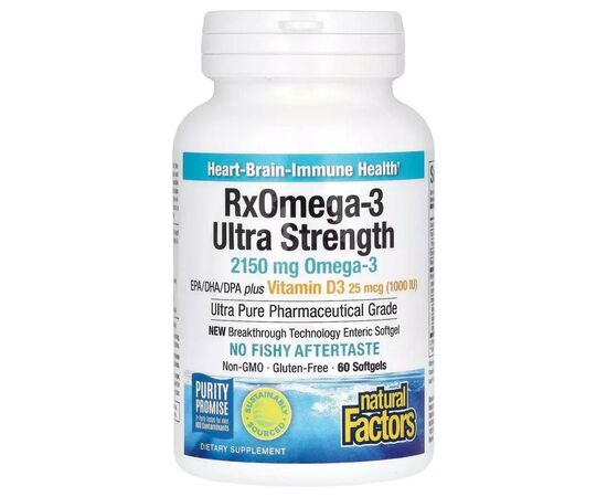 Жирные кислоты Natural Factors Омега-3 ультра и витамин D3, 2150 мг, RxOmega-3 Ultra Strength with Vitamin D3 (NFS-35489)