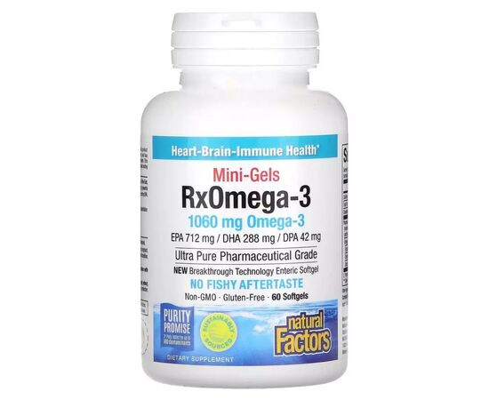 Жирные кислоты Natural Factors Омега-3, 1060 мг, RxOmega-3 Mini-Gels, 60 мини капсул (NFS-35494)
