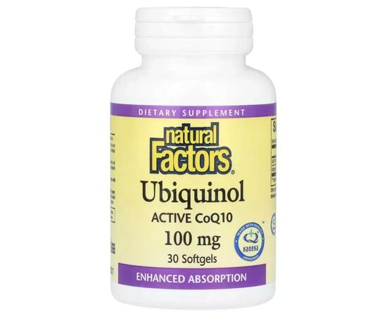 Антиоксидант Natural Factors Убихинол, активный CoQ10, 100 мг, Ubiquinol, Active CoQ10, 30 гелевых ка (NFS-20727)