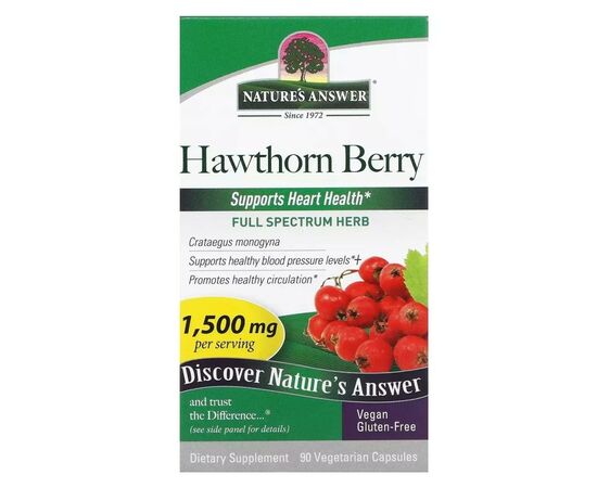 Травы Nature's Answer Боярышник, 1500 мг, Hawthorn Berry, 90 вегетарианских капсул (NTA-16266), изображение 2 Травы Nature's Answer Боярышник, 1500 мг, Hawthorn Berry, 90 вегетарианских капсул (NTA-16266), изображение 2