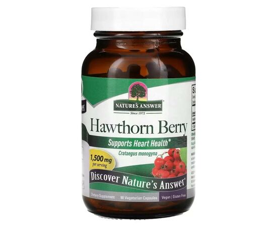 Травы Nature's Answer Боярышник, 1500 мг, Hawthorn Berry, 90 вегетарианских капсул (NTA-16266)
