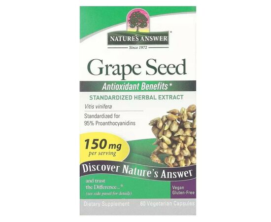 Трави Nature's Answer Виноградні кісточки, 150 мг, Grape Seed, 60 вегетаріанських кав. (NTA-16397), зображення 2 Трави Nature's Answer Виноградні кісточки, 150 мг, Grape Seed, 60 вегетаріанських кав. (NTA-16397), зображення 2