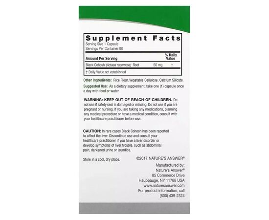 Травы Nature's Answer Клопогон, 50 мг, Black Cohosh, Full Spectrum Herb, 90 вегетарианских кап (NTA-16126), изображение 3 Травы Nature's Answer Клопогон, 50 мг, Black Cohosh, Full Spectrum Herb, 90 вегетарианских кап (NTA-16126), изображение 3