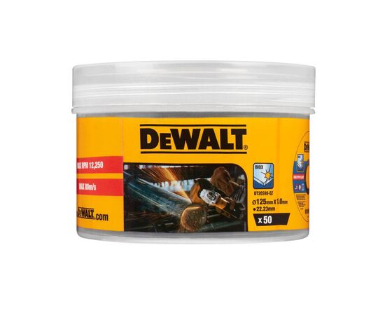 Круг отрезной DeWALT FASTCUT, 125x1x22,23 мм., 50 шт, бокс (DT20598), изображение 2 Круг отрезной DeWALT FASTCUT, 125x1x22,23 мм., 50 шт, бокс (DT20598), изображение 2