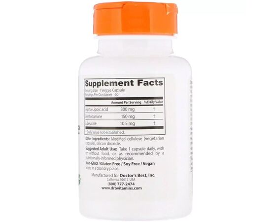 Антиоксидант Doctor's Best Бенфотіамін 150 + альфа-ліпоєва кислота 300, Benfotiamine 150 + Alph (DRB-00251), зображення 2 Антиоксидант Doctor's Best Бенфотіамін 150 + альфа-ліпоєва кислота 300, Benfotiamine 150 + Alph (DRB-00251), зображення 2
