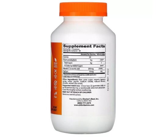 Вітамін Doctor's Best Вітамін С з Апельсиновим Смаком, Vitamin C Gummies, 250 мг, 120 жел (DRB-00510), зображення 2
