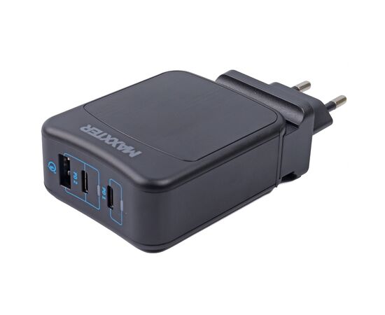 Зарядное устройство Maxxter 1USB-A + 2USB-C (PD 65W+PD 18W + QC 3.0) (WC-PD65W-01), изображение 2 Зарядное устройство Maxxter 1USB-A + 2USB-C (PD 65W+PD 18W + QC 3.0) (WC-PD65W-01), изображение 2