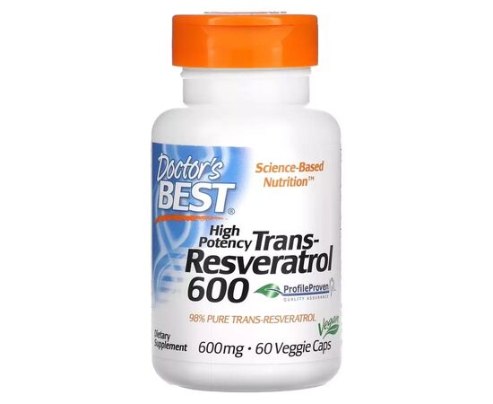 Антиоксидант Doctor's Best Ресвератрол, 600 мг, High Potency Trans-Resveratrol 600, 60 вегетариански (DRB-00416)