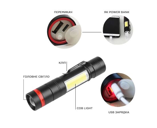 Фонарь Quantum Assistant 3W LED+COB з USB з функцією Power Bank (QM-FL1030), изображение 3 Фонарь Quantum Assistant 3W LED+COB з USB з функцією Power Bank (QM-FL1030), изображение 3