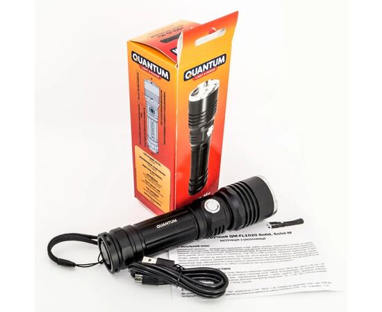 Фонарь Quantum Solid-M 10W LED з USB + Li-ion18650/2600mAh box (QM-FL1020-18650/2600-CB), изображение 9 Фонарь Quantum Solid-M 10W LED з USB + Li-ion18650/2600mAh box (QM-FL1020-18650/2600-CB), изображение 9