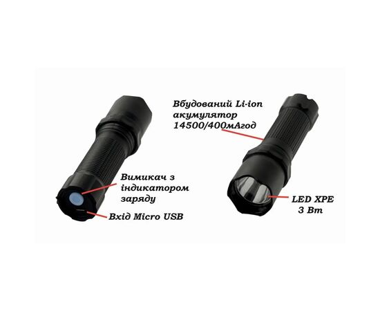 Фонарь Quantum Minik black 3W LED з USB 40шт/уп (QM-FL1043-B), изображение 5 Фонарь Quantum Minik black 3W LED з USB 40шт/уп (QM-FL1043-B), изображение 5