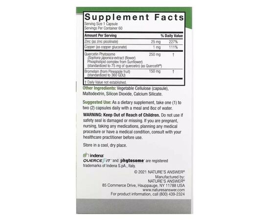 Витаминно-минеральный комплекс Nature's Answer Кверцетин, 250 мг, Quercetin Blend, 60 вегетарианских капсул (NTA-16531), изображение 3 Витаминно-минеральный комплекс Nature's Answer Кверцетин, 250 мг, Quercetin Blend, 60 вегетарианских капсул (NTA-16531), изображение 3
