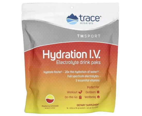 Витаминно-минеральный комплекс Trace Minerals Электролиты, вкус малины, Electrolyte Drink Paks, 16 пакетов (TMR-00560)