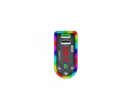 FM модулятор Havit HV-FM813BT 2USB+USB-C RGB Black (HV-FM813BT Black), изображение 2 FM модулятор Havit HV-FM813BT 2USB+USB-C RGB Black (HV-FM813BT Black), изображение 2