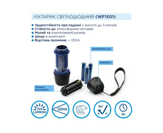 Фонарь Westinghouse 3W LED WF1501 + 3 x AAA LR03 (WF1501-3LR03NTB), изображение 3 Фонарь Westinghouse 3W LED WF1501 + 3 x AAA LR03 (WF1501-3LR03NTB), изображение 3