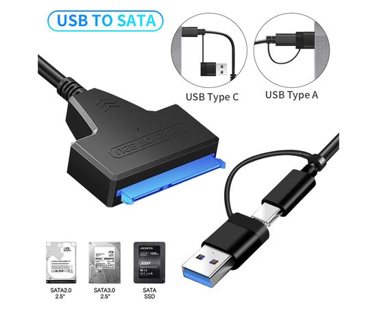 Адаптер USB3.0 Type-A/C HDD 2,5" SATA II/III / SSD Dynamode (DM-AD-SATA-U3), изображение 5 Адаптер USB3.0 Type-A/C HDD 2,5" SATA II/III / SSD Dynamode (DM-AD-SATA-U3), изображение 5