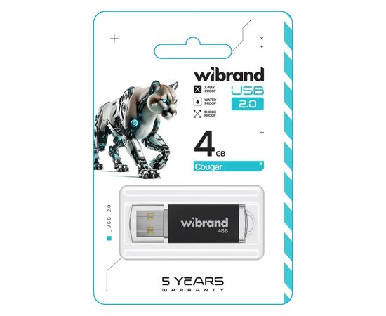 USB флеш накопитель Wibrand 4GB Cougar BlackUSB 2.0 (WI2.0/CU4P1B), изображение 2 USB флеш накопитель Wibrand 4GB Cougar BlackUSB 2.0 (WI2.0/CU4P1B), изображение 2