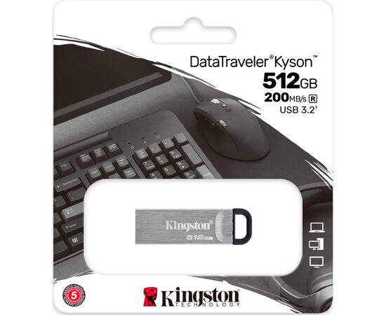 USB флеш накопитель Kingston 512GB DataTraveler Kyson Silver/Black USB 3.2 (DTKN/512GB), изображение 3 USB флеш накопитель Kingston 512GB DataTraveler Kyson Silver/Black USB 3.2 (DTKN/512GB), изображение 3