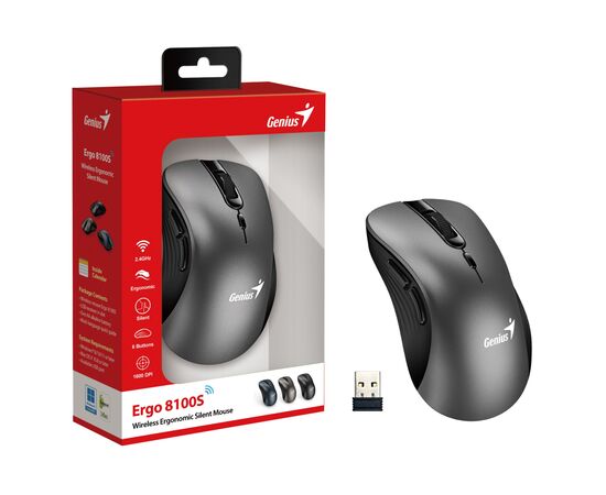 Мишка Genius Ergo 8100S Wireless Gray (31030040401), зображення 2 Мишка Genius Ergo 8100S Wireless Gray (31030040401), зображення 2