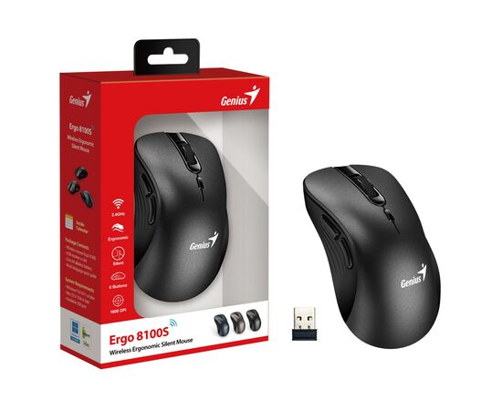 Мишка Genius Ergo 8100S Wireless Black (31030040400), зображення 4 Мишка Genius Ergo 8100S Wireless Black (31030040400), зображення 4