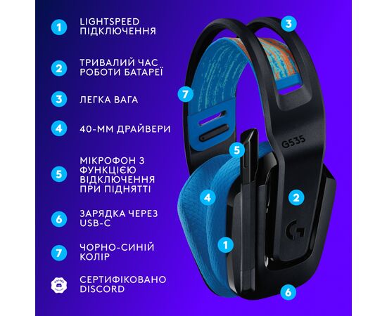 Наушники Logitech G535 Lightspeed Console Wireless Black (939-002219), изображение 6 Наушники Logitech G535 Lightspeed Console Wireless Black (939-002219), изображение 6