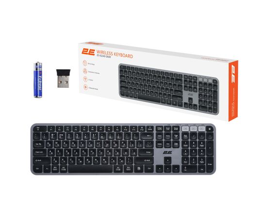 Клавиатура 2E KS240 Wireless USB/Bluetooth UA Grey (2E-KS240WG_UA), изображение 9 Клавиатура 2E KS240 Wireless USB/Bluetooth UA Grey (2E-KS240WG_UA), изображение 9