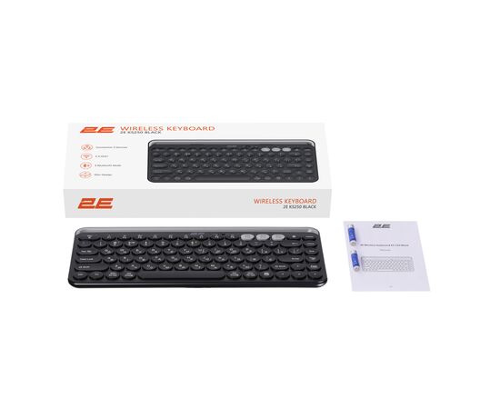 Клавиатура 2E KS250 Wireless USB/Bluetooth UA Black (2E-KS250WBK_UA), изображение 10 Клавиатура 2E KS250 Wireless USB/Bluetooth UA Black (2E-KS250WBK_UA), изображение 10