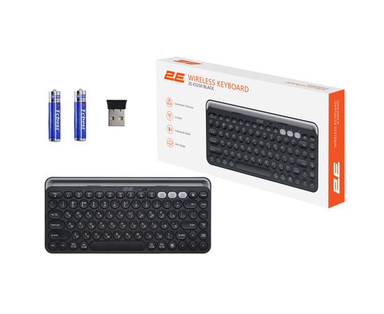 Клавиатура 2E KS250 Wireless USB/Bluetooth UA Black (2E-KS250WBK_UA), изображение 9 Клавиатура 2E KS250 Wireless USB/Bluetooth UA Black (2E-KS250WBK_UA), изображение 9