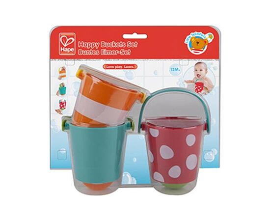 Игрушка для ванной Hape Счастливые ведерки 3 шт (E0205), изображение 2 Игрушка для ванной Hape Счастливые ведерки 3 шт (E0205), изображение 2
