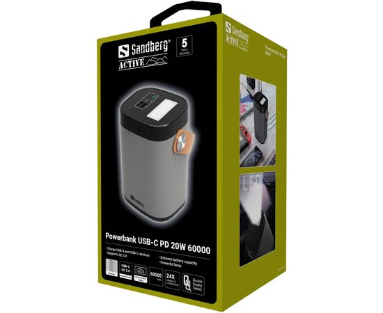 Батарея универсальная Sandberg 60000mAh, PD/20W, QC/3.0, USB-C, USB-A*2(22.5W total), flashlight 3W (420-71), изображение 6 Батарея универсальная Sandberg 60000mAh, PD/20W, QC/3.0, USB-C, USB-A*2(22.5W total), flashlight 3W (420-71), изображение 6