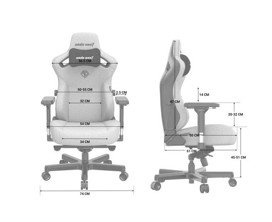 Кресло игровое Anda Seat Kaiser 3 Fabric Size L Grey (AD12YDC-L-01-G-PV/F), изображение 12 Кресло игровое Anda Seat Kaiser 3 Fabric Size L Grey (AD12YDC-L-01-G-PV/F), изображение 12