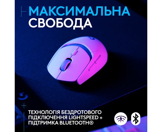Мишка Logitech G309 Lightspeed Wireless/Bluetooth White (910-007207), зображення 3 Мишка Logitech G309 Lightspeed Wireless/Bluetooth White (910-007207), зображення 3