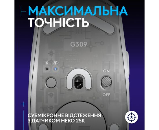 Мишка Logitech G309 Lightspeed Wireless/Bluetooth White (910-007207), зображення 4 Мишка Logitech G309 Lightspeed Wireless/Bluetooth White (910-007207), зображення 4