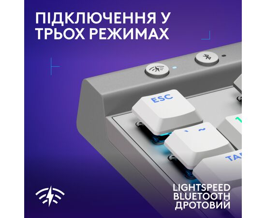 Клавиатура Logitech G515 TKL Lightspeed Tactile Bluetooth UA White (920-012539), изображение 5 Клавиатура Logitech G515 TKL Lightspeed Tactile Bluetooth UA White (920-012539), изображение 5