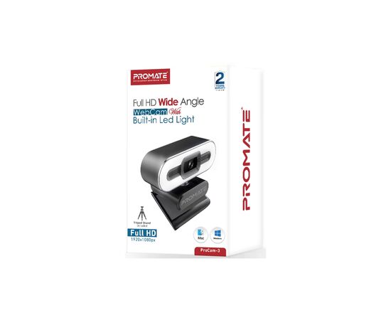 Веб-камера Promate ProCam-3 FullHD USB Black/Silver (procam-3.black), зображення 2 Веб-камера Promate ProCam-3 FullHD USB Black/Silver (procam-3.black), зображення 2