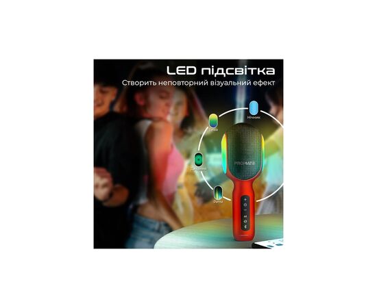Микрофон Promate VocalMic Bluetooth 2 x AUX LED Red (vocalmic.red), изображение 10 Микрофон Promate VocalMic Bluetooth 2 x AUX LED Red (vocalmic.red), изображение 10