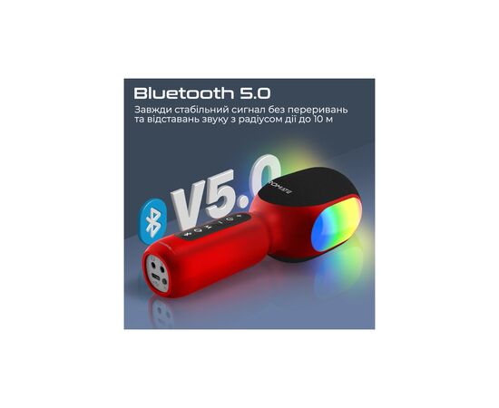 Микрофон Promate VocalMic Bluetooth 2 x AUX LED Red (vocalmic.red), изображение 6 Микрофон Promate VocalMic Bluetooth 2 x AUX LED Red (vocalmic.red), изображение 6