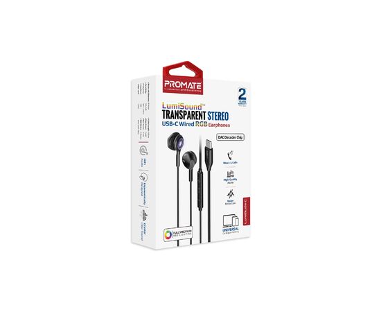 Наушники Promate LumiBuds-C Black (lumibuds-c.black), изображение 2 Наушники Promate LumiBuds-C Black (lumibuds-c.black), изображение 2