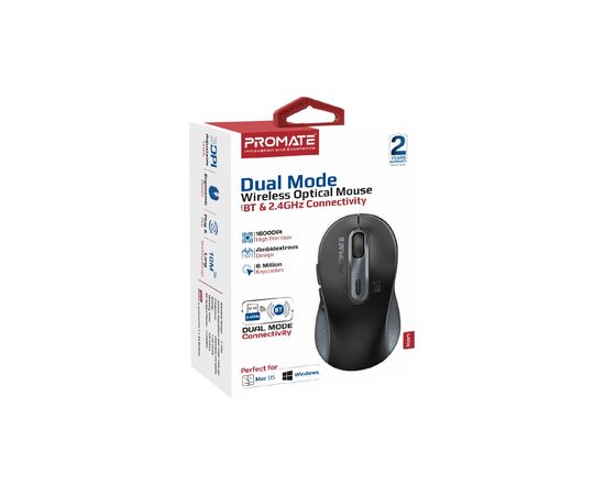 Мышка Promate Ken Wireless/Bluetooth Black (ken.black), изображение 2 Мышка Promate Ken Wireless/Bluetooth Black (ken.black), изображение 2