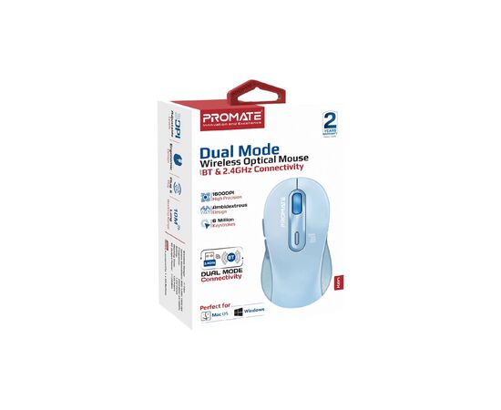 Мышка Promate Ken Wireless/Bluetooth Blue (ken.blue), изображение 2 Мышка Promate Ken Wireless/Bluetooth Blue (ken.blue), изображение 2
