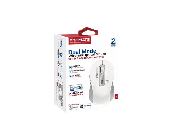 Мышка Promate Ken Wireless/Bluetooth White (ken.white), изображение 2 Мышка Promate Ken Wireless/Bluetooth White (ken.white), изображение 2
