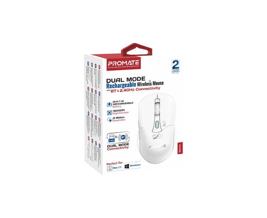 Мышка Promate Samo Wireless/Bluetooth White (samo.white), изображение 2 Мышка Promate Samo Wireless/Bluetooth White (samo.white), изображение 2